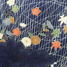 Load image into Gallery viewer, Kimono Dark Blue Chrysanthemum Maple Leaf Silk #10525B2
