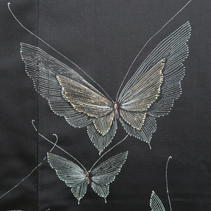 Haori Jacket Vintage(1950-1980) Black Butterfly Silk #9621H5