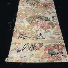 Load image into Gallery viewer, BB10049AD Silk Obi Fabric Crane Birds White Red 72.0x10.6in(183x27cm)
