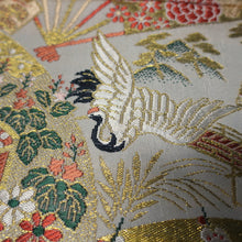 Load image into Gallery viewer, BB10049AD Silk Obi Fabric Crane Birds White Red 72.0x10.6in(183x27cm)
