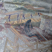 Load image into Gallery viewer, BB10079AF Silk Obi Fabric Heian Princess Crane Birds Silver 50.8x10.6in(129x27cm)
