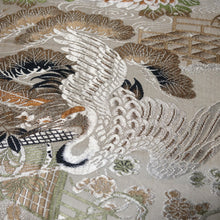 Load image into Gallery viewer, BB10039AC Silk Obi Fabric Vintage(1920-1950) Crane Birds Brown 72.0x11.4in(183x29cm)
