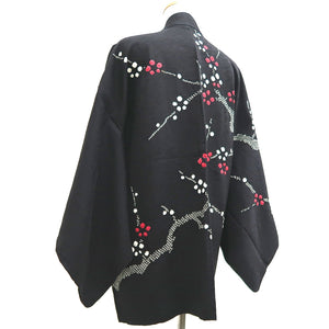 Haori Jacket Vintage(1950-1980) Black Shibori Plum blossom Branch Silk #9995C2