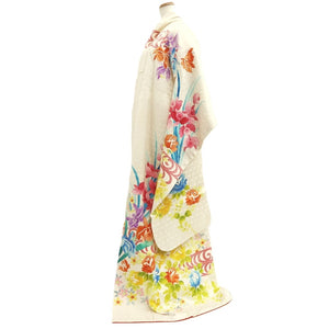 Furisode White Peony Iris Silk #10556B4