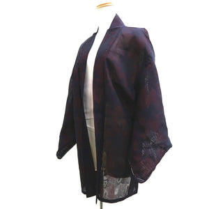 Haori Jacket Vintage(1950-1980) Black Red See-Through Maple Leaf Silk #10040C5