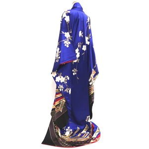 Furisode Blue Gold Sakura Tall Silk #9690J4