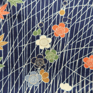 Kimono Dark Blue Chrysanthemum Maple Leaf Silk #10525B2