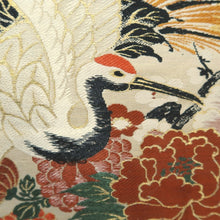 Load image into Gallery viewer, Maru Obi Vintage(1920-1950) Beige Gold Crane Birds Plum blossom Silk BB296V7
