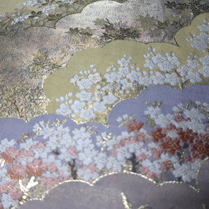 BB10059AD Silk Obi Fabric Cherry Blossom Gold Light Purple 51.6x11.0in(131x28cm)