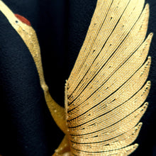 Load image into Gallery viewer, Tomesode Black Gold Embroidery Crane Birds Tall Silk #10394F5
