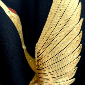 Tomesode Black Gold Embroidery Crane Birds Tall Silk #10394F5