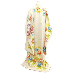 Furisode White Peony Iris Silk #10556B4