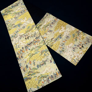 Fukuro Obi Gold Black Daimyogyoretsu Samurai Sakura Silk BB276V6