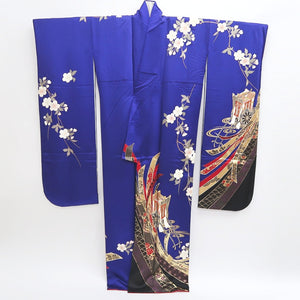 Furisode Blue Gold Sakura Tall Silk #9690J4