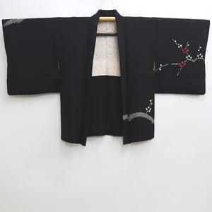 Haori Jacket Vintage(1950-1980) Black Shibori Plum blossom Branch Silk #9995C2