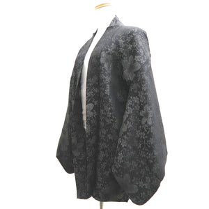 Haori Jacket Vintage(1950-1980) Black Silver Gold Chrysanthemum Rangiku Silk #10100D2