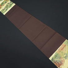 Load image into Gallery viewer, Fukuro Obi Vintage(1950-1980) Gold Brown Green Mountain Silk BB324V9
