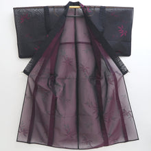 Load image into Gallery viewer, Kimono Vintage(1950-1980) Black Magenta See-Through Leaves Silk #10277E4
