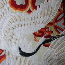 Load image into Gallery viewer, BB10109AG Silk Obi Fabric Vintage(Pre-1920) Crane Birds White 76.8x11.0in(195x28cm)
