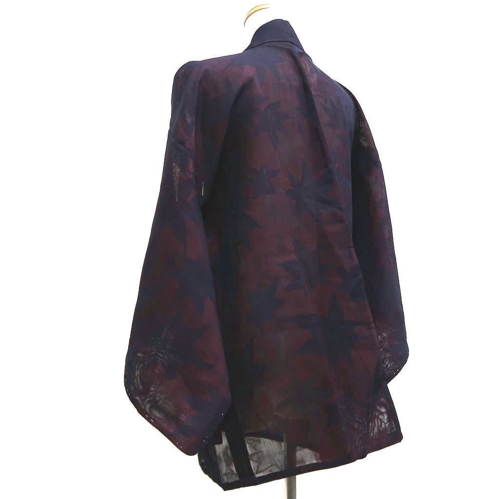 Haori Jacket Vintage(1950-1980) Black Red See-Through Maple Leaf Silk #10040C5