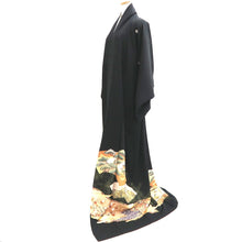 Load image into Gallery viewer, Tomesode Black Gold Crane Birds Pine Tree Tall Silk #10395F5
