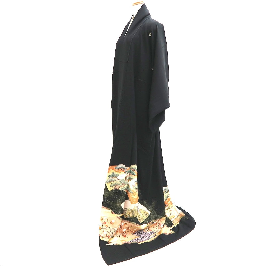 Tomesode Black Gold Crane Birds Pine Tree Tall Silk #10395F5