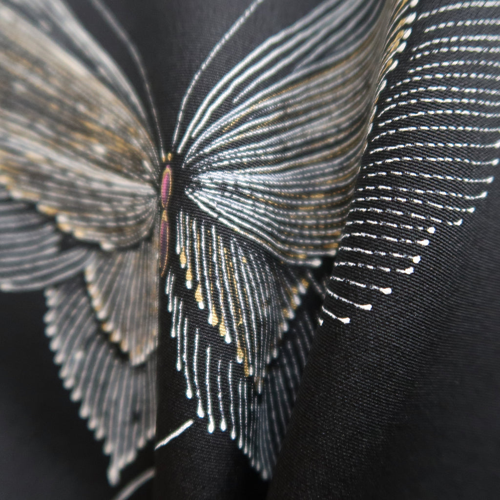 Haori Jacket Vintage(1950-1980) Black Butterfly Silk #9621H5