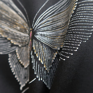 Haori Jacket Vintage(1950-1980) Black Butterfly Silk #9621H5