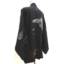 Load image into Gallery viewer, Haori Jacket Vintage(1950-1980) Black Silver Gold Pigeon Silk #10085D1
