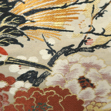 Load image into Gallery viewer, Maru Obi Vintage(1920-1950) Beige Gold Crane Birds Plum blossom Silk BB296V7
