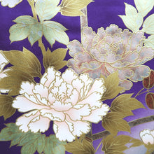 Load image into Gallery viewer, Furisode Purple Gold Black Peony Butterfly Sakura Silk #9699J4
