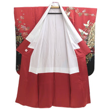 Load image into Gallery viewer, Furisode Red Gold Crane Birds Silk #11084A5
