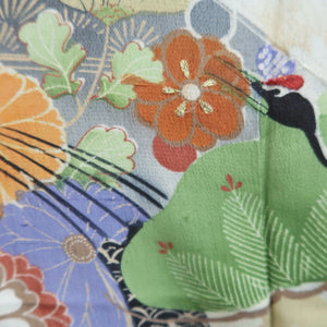 Tomesode Vintage(1920-1950) Black Crane Birds Hand painted Silk #10495B1