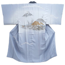 Load image into Gallery viewer, Men&#39;s Juban Blueish Gray Landscape Mt. Fuji Tokaido Silk #10451A4
