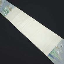 Load image into Gallery viewer, Fukuro Obi LavenderBlue Green White Flying Cranes Silk BB313V8
