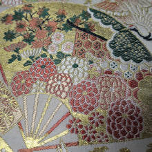 Load image into Gallery viewer, BB10049AD Silk Obi Fabric Crane Birds White Red 72.0x10.6in(183x27cm)
