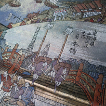 Load image into Gallery viewer, BB10008AB Silk Obi Fabric Ukiyoe Tokaido Green Gold 54.7x11.0in(139x28cm)

