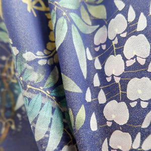 Kimono Blue Gold Hand painted Wisteria Kintoushi Silk #9927B4