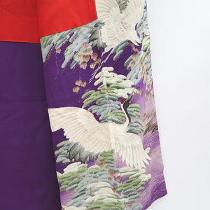 Kimono Vintage(1920-1950) Purple Crane Birds Hand painted Silk #9673J3