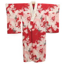 Load image into Gallery viewer, Juban Vintage(1950-1980) Red Pink Crane Birds Plum blossom Silk #10507B1
