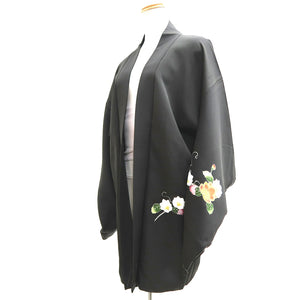 Haori Jacket Vintage(1950-1980) Grayish Black Flower Branch Silk #9732A2