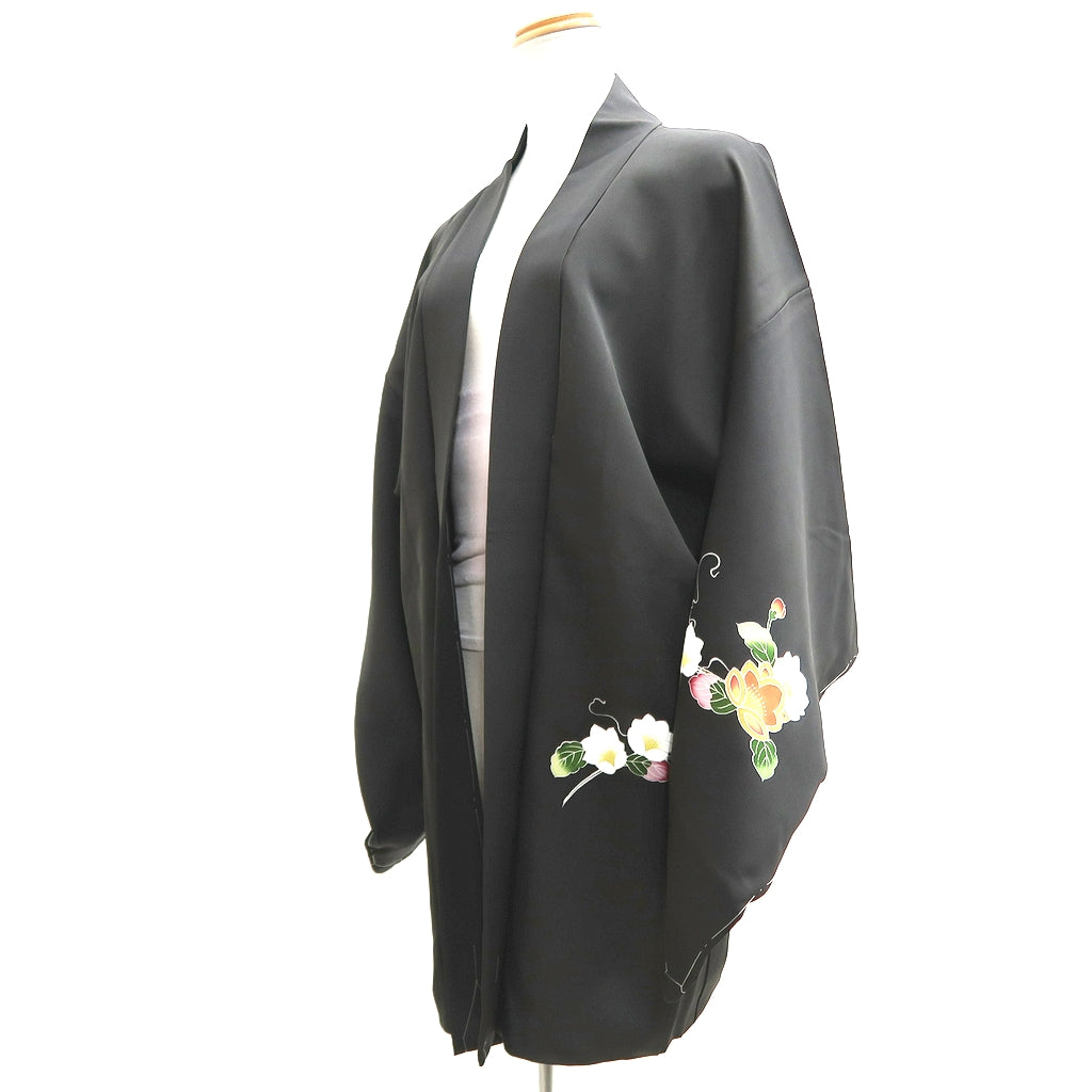 Haori Jacket Vintage(1950-1980) Grayish Black Flower Branch Silk #9732A2
