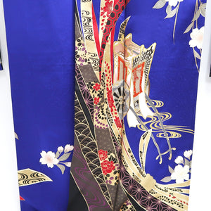 Furisode Blue Gold Sakura Tall Silk #9690J4