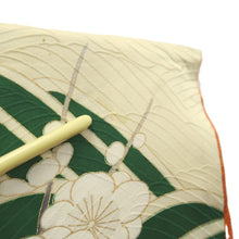 Load image into Gallery viewer, Furisode Vintage(1950-1980) Pale Yellow Butterfly Plum blossom Peony Silk #10565B4
