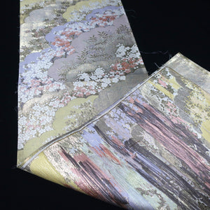 BB10059AD Silk Obi Fabric Cherry Blossom Gold Light Purple 51.6x11.0in(131x28cm)