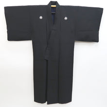 Load image into Gallery viewer, Men&#39;s Kimono Vintage(1950-1980) Black Montsuki Habutae Silk #9976C2
