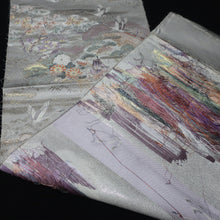 Load image into Gallery viewer, BB10079AF Silk Obi Fabric Heian Princess Crane Birds Silver 50.8x10.6in(129x27cm)
