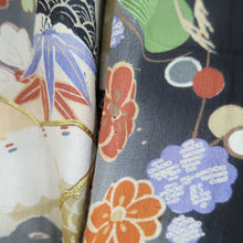 Load image into Gallery viewer, Tomesode Vintage(1920-1950) Black Crane Birds Hand painted Silk #10495B1
