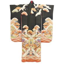 Load image into Gallery viewer, Furisode Vintage(1920-1950) Black Crane Birds Silk #11108Z1
