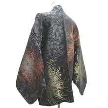 Load image into Gallery viewer, Haori Jacket Vintage(1950-1980) Black Silver Gold Chrysanthemum Rangiku Silk #10100D2
